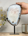 Blue Agate & Quartz Slice with Base – Polished Uruguayan Gemstone for Desk or Studio - MWS2012