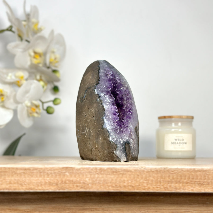 Natural Amethyst Cave Geode with Calcite Crystal Inclusion - CBP1108