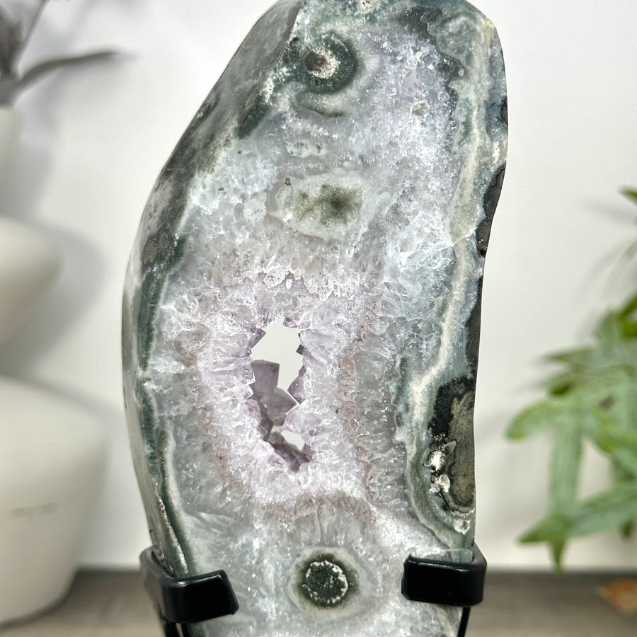 Natural Green Jasper &amp; Quartz Geode Slice Portal - MWS3241