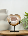 Beautiful Agate & Quartz Druzy Stone Heart Carving - HST0348