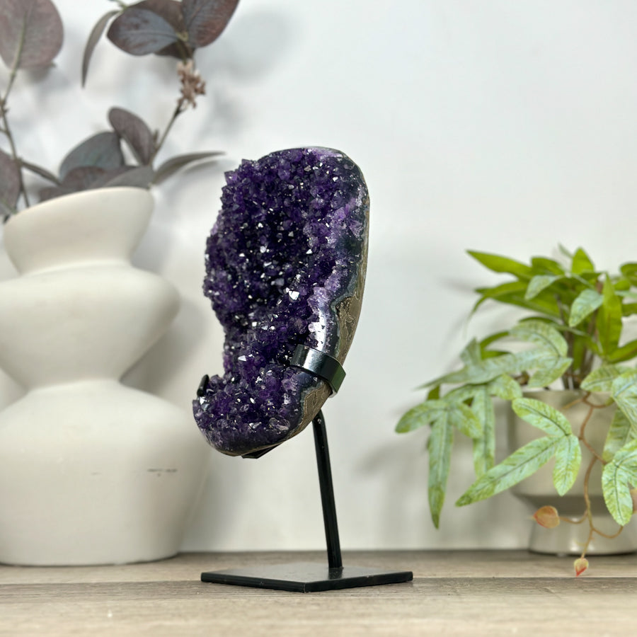 Natural Deep Purple Amethyst Cluster on Metal Stand - MWS3211