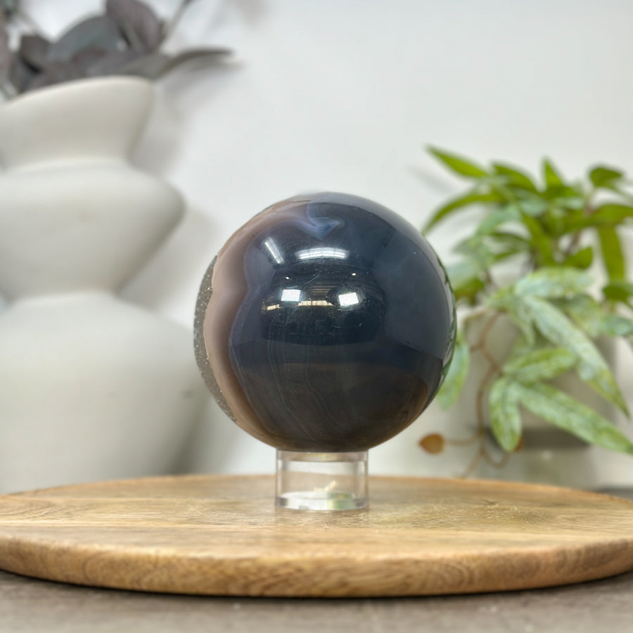 Banded Agate &amp; Quartz Druzy Sphere Geode - SPH0186