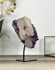 Natural Calcite & Amethyst Specimen on Metallic Stand - MWS2766