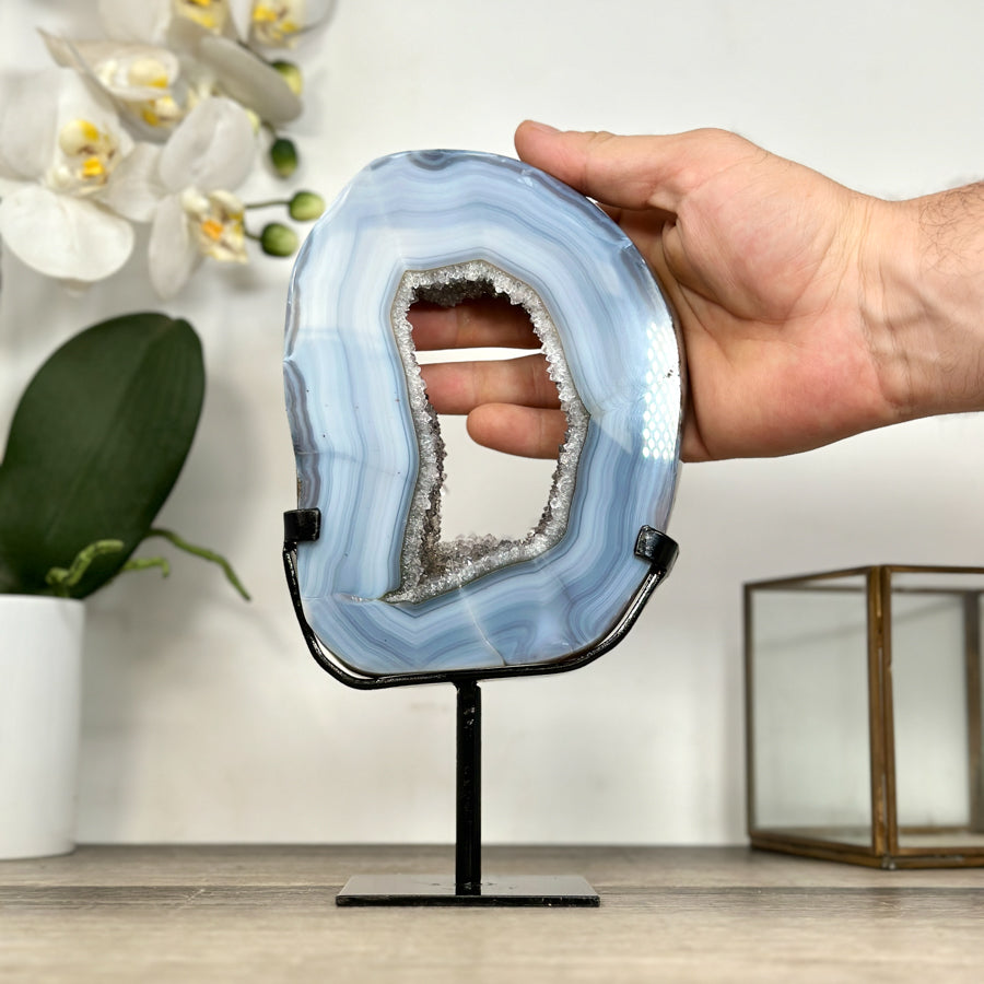 Natural Blue Banded Agate Portal with Metallic Stand - MWS2916