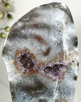 Natural Agate Slice with Amethyst Crystal Cavities for Home Decor Display - MWS2664