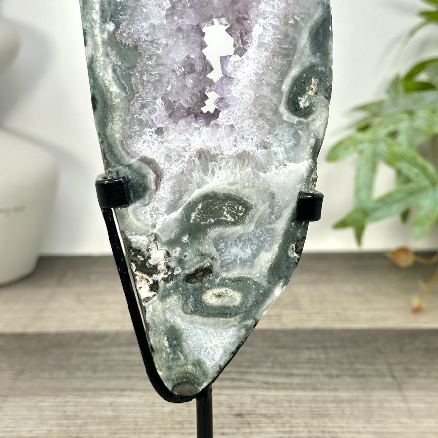 Natural Green Jasper &amp; Quartz Geode Slice Portal - MWS3241