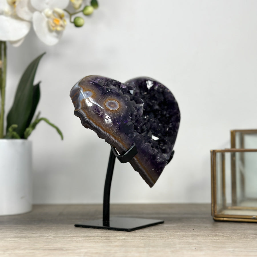 Large A grade Amethyst Stone Heart with metal Stand - HST0281