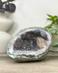 Natural Quartz & Green Jasper Stone Geode with Calcite Formation - STGE0031