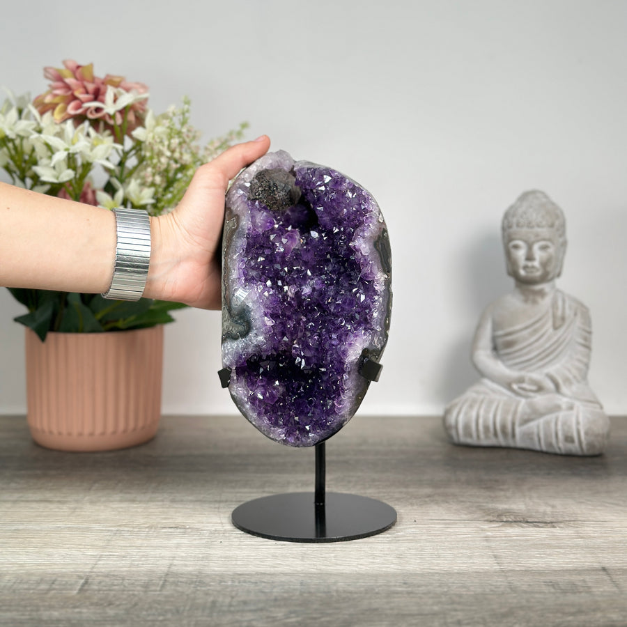 Amethyst Stone with Calcite Crystal, Stand Inluded - MWS0189