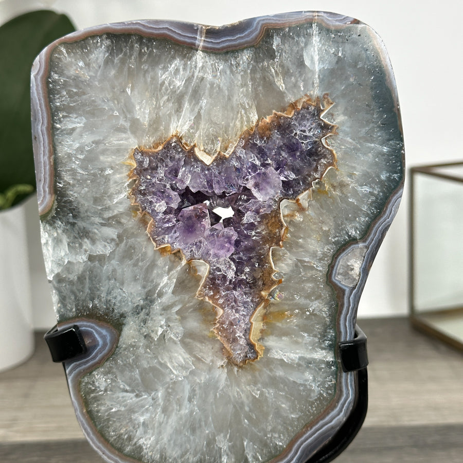 Amethyst Agate Geode Slice onMetal Stand - MWS2905