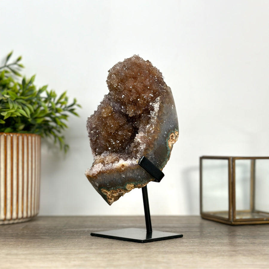 Natural Citrine on Metal Stand – Warm Golden Crystal Display Piece - MWS2410