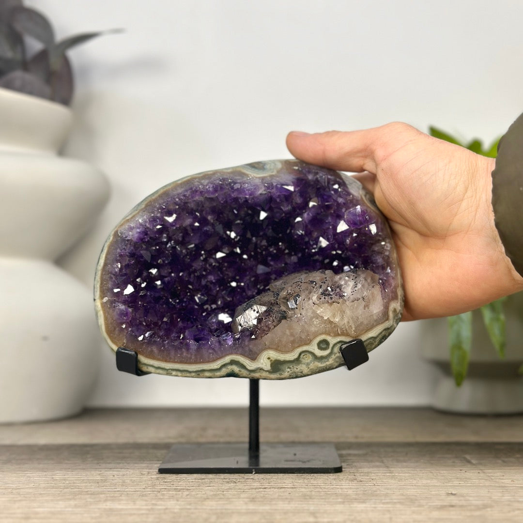 Natural Amethyst Geode with Calcite Inclusin and Green Jasper Shell - MWS3339