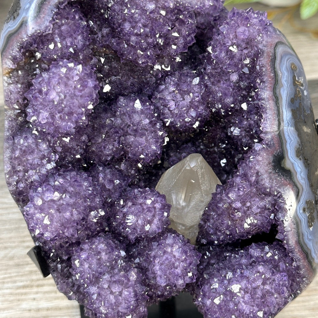 Natural Amethyst &amp; Calcite Formation with Stalactites and Blue Agate Shell - MWS3287