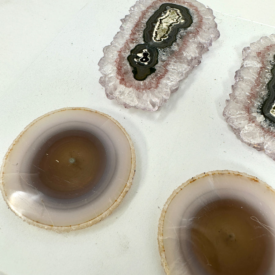 Unique Agate &amp; Quartz Natural Stalactite Slices Set - Natural Crystal for Handmade Jewelry - STS0064
