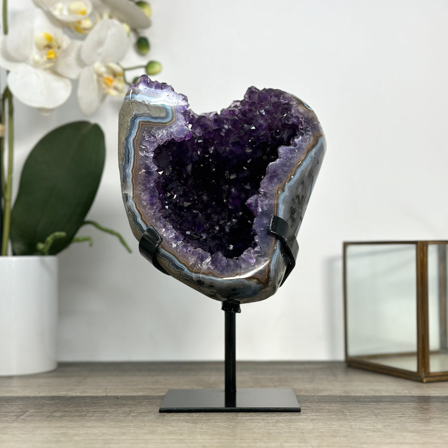 Uruguayan Amethyst Geode with Deep Purple Crystals &amp; Agate Shell - MWS2893