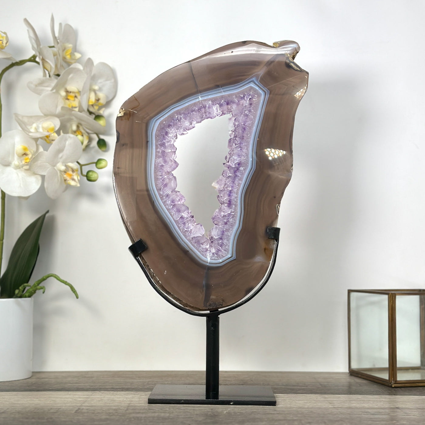 Natural Amethyst Geode Slice with Amethyst Crystal Center for Home Decor - MWS2671
