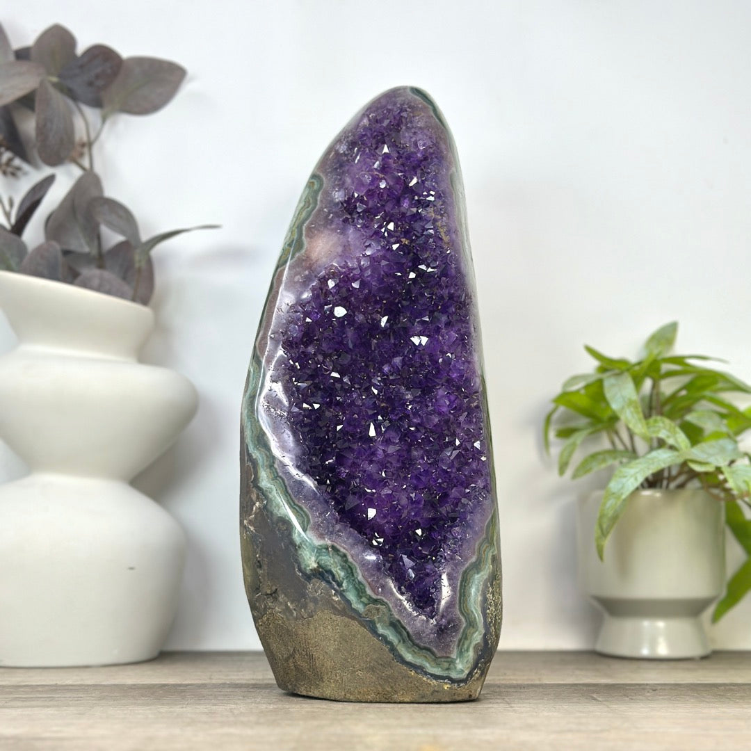 Large Natural Amethyst Geode with Unique Polished Quartz &amp; Jasper Shell - CBP1405