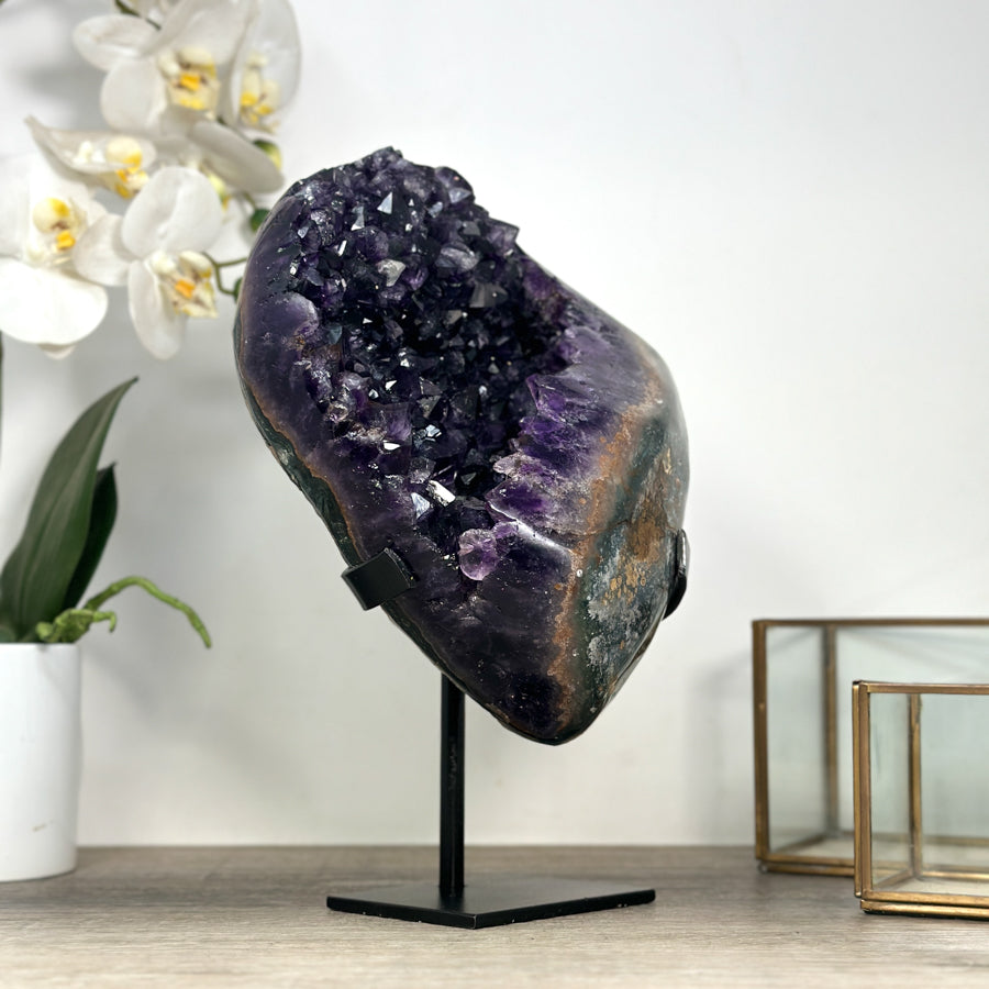 Top Grade Natural Amethyst Geode, Deep Purple Crystals, Stand included - MWS2312
