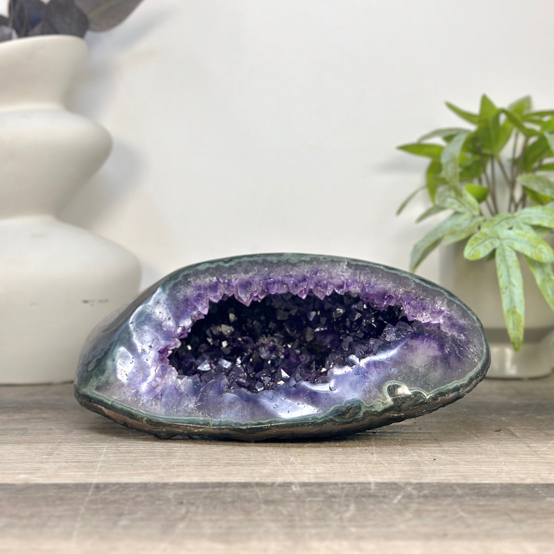 Natural Amethyst Geode with Green Jasper Shell From Uruguay - STGE0113