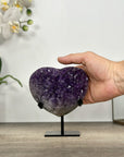 Natural Amethyst Crystal Heart, Metal Stand Included - HST0324