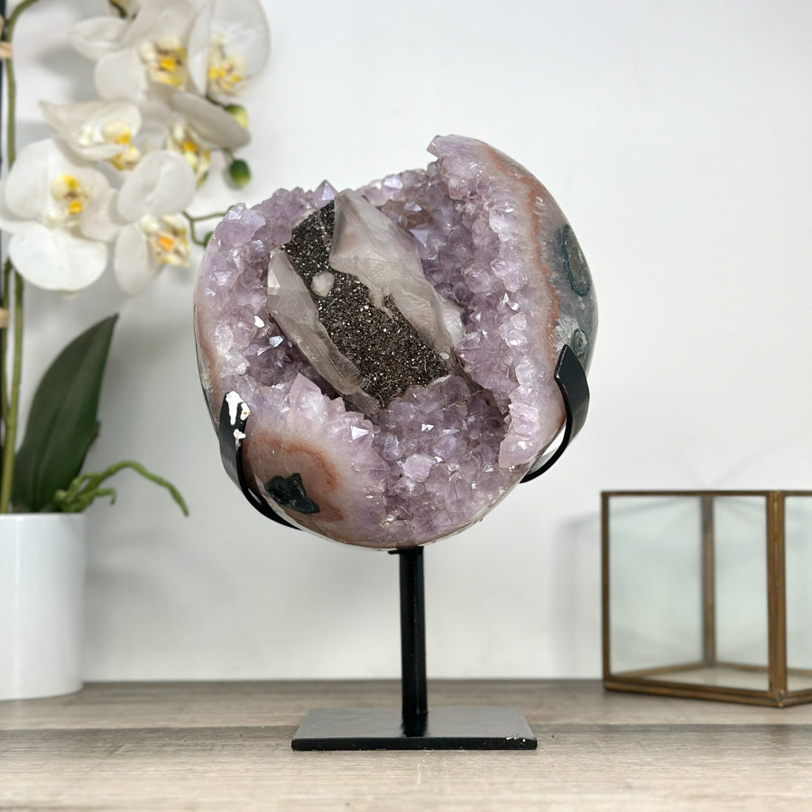 Amethyst Cluster with Unique Calcite &amp; Black Hematite Specimen - MWS2832