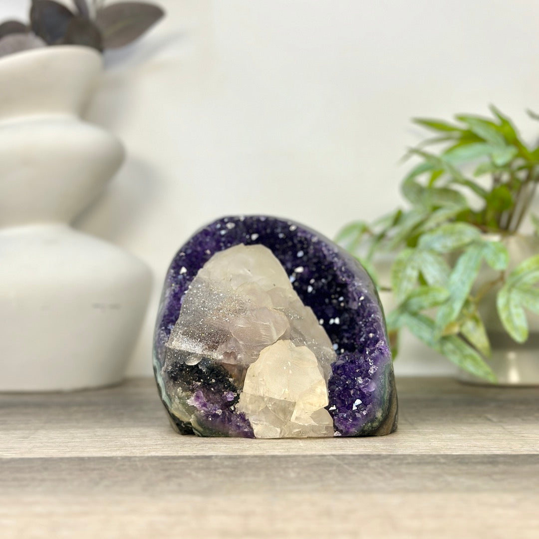 Deep Purple Amethyst Cathedral with Calcite Specimen - CBP1410
