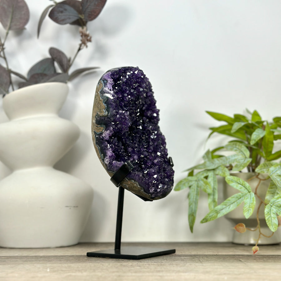 Natural Deep Purple Amethyst Cluster on Metal Stand - MWS3211