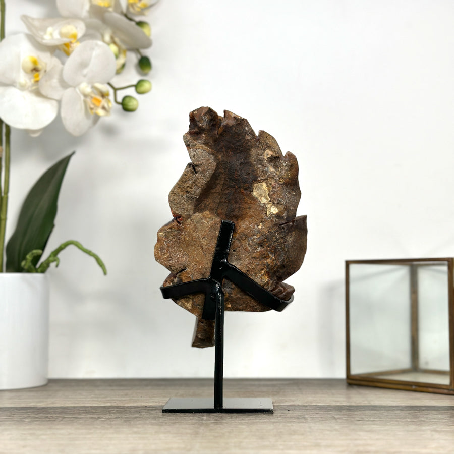 Amethyst &amp; Jasper Stone Leaf Carving with Metal Stand - MWS2808