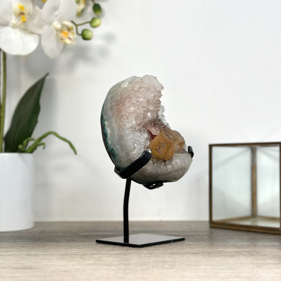 Quartz Cluster with Rare Red Hematite &amp; Calcite Formation - MWS2503