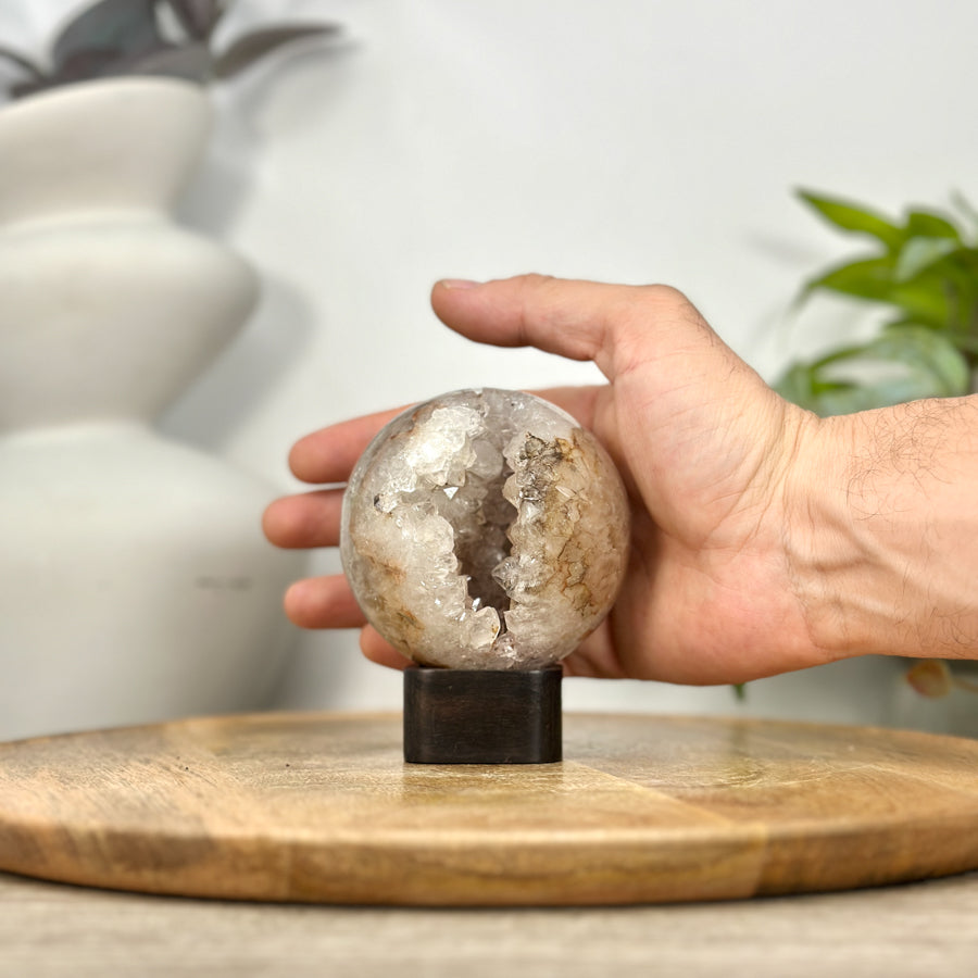 Quartz &amp; Agate Sphere Geode with Crystal Cavity - SPH0208