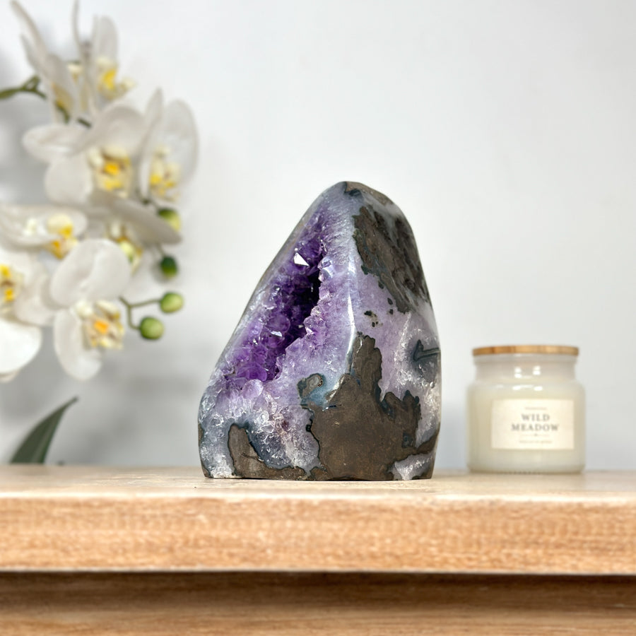 Natural Amethyst Cave Geode with Calcite Crystal Inclusion - CBP1108