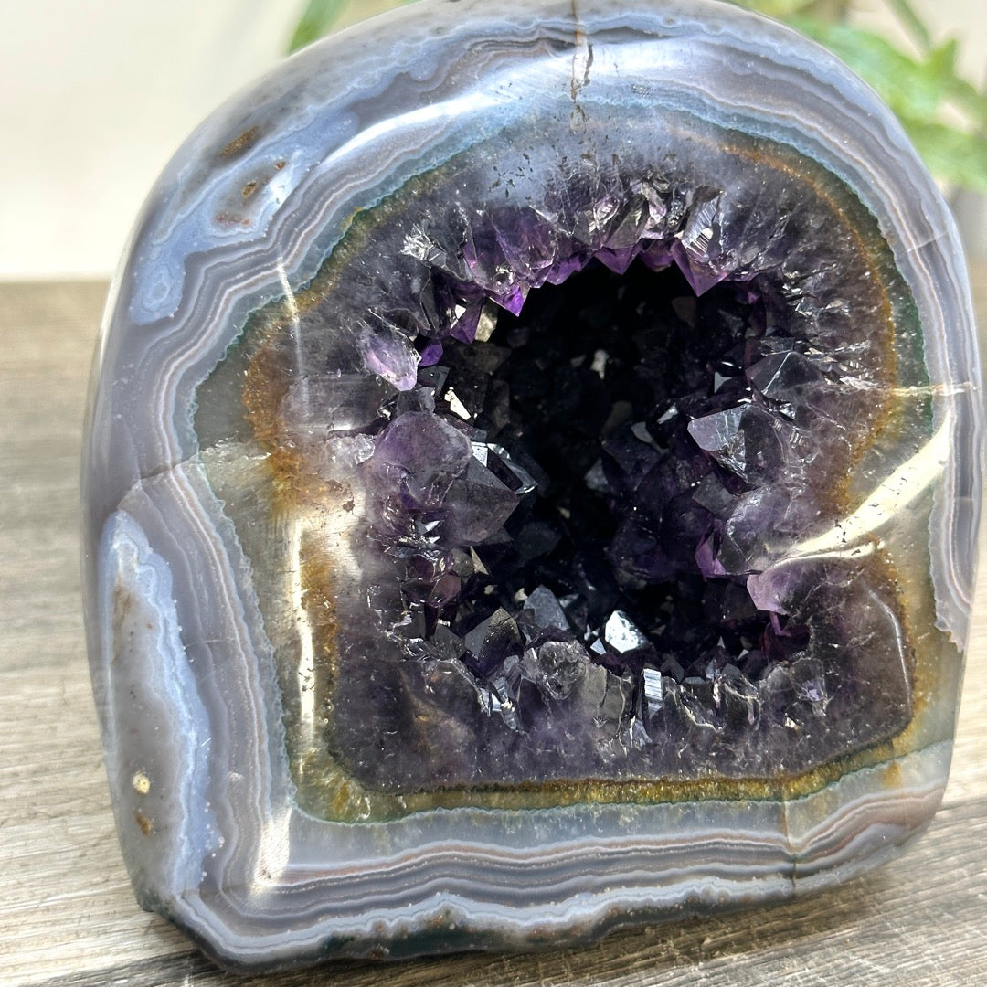 Deep Purple Amethyst &amp; Blue Banded Agate Stone Geode from Uruguay - STGE0063