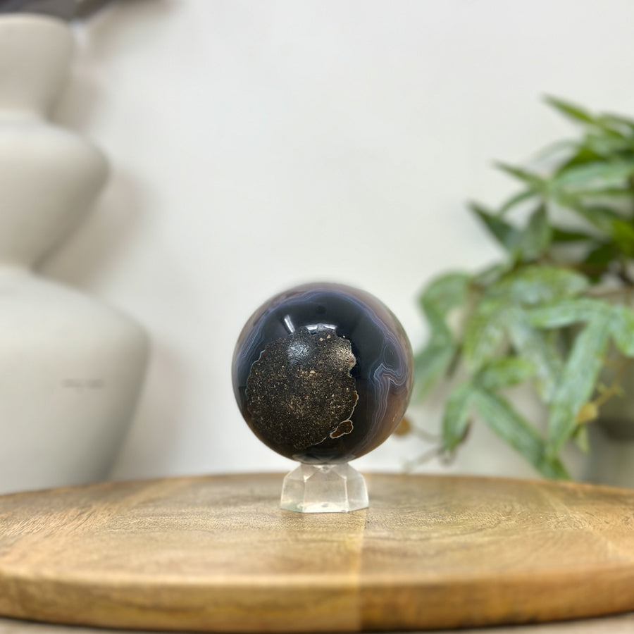Banded Agate &amp; Quartz Druzy Sphere Geode - SPH0218