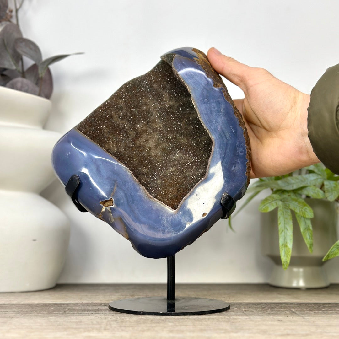 Large Natural Blue Agate &amp; Quartz Druzy Crystal Geode - MWS3361