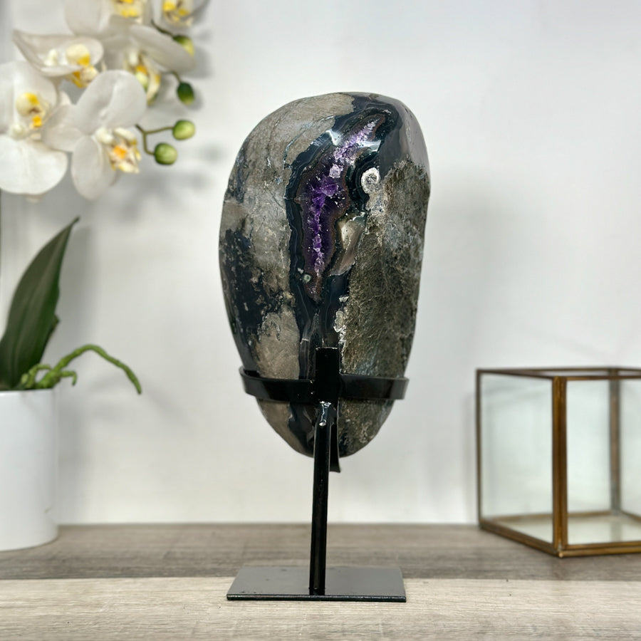 Amethyst &amp; Agate Geode Crystal Cluster with Dark Purple Crystals - MWS2699