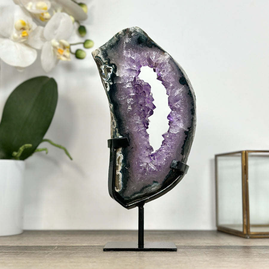 Amethyst Geode Slice on Stand with Deep Purple Crystals - MWS2912