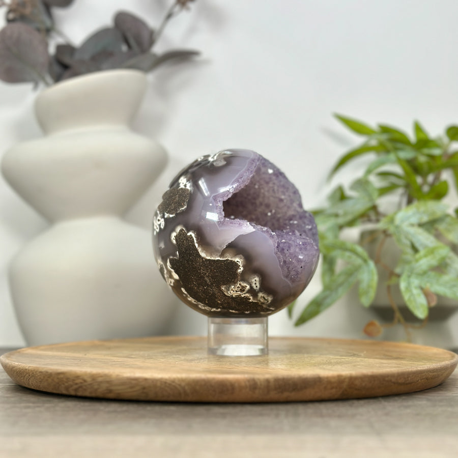 Natural Amethyst Druzy &amp; Agate Sphere Geode - SPH0162