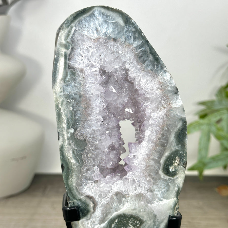 Natural Green Jasper &amp; Quartz Geode Slice Portal - MWS3241