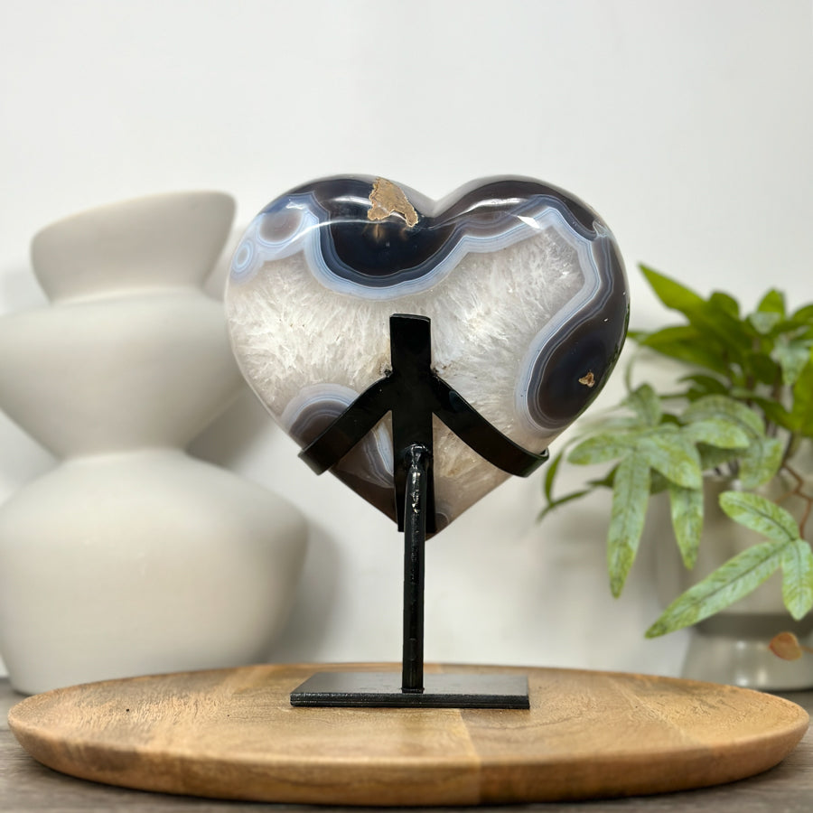 Blue Agate &amp; Quartz Druzy Stone Heart from Uruguay - HST0357