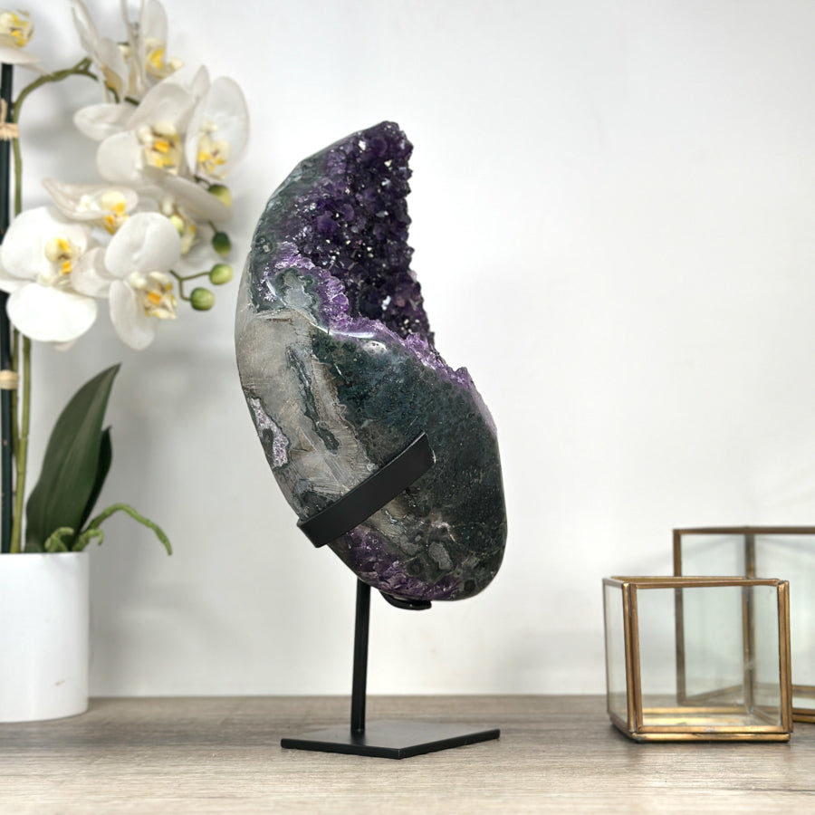 Large Amethyst Geode with Jasper Shell – Deep Purple Crystal Statement Piece - MWS2397