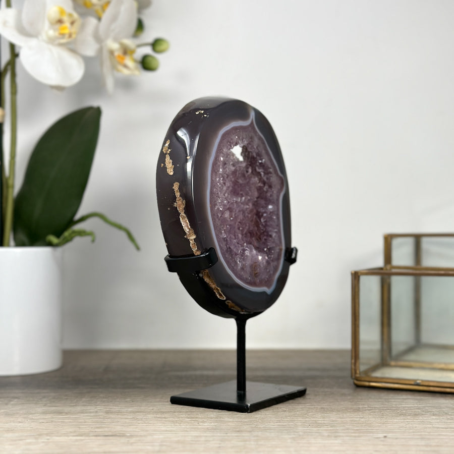 Stunning Agate &amp; Amethyst Geode with Metal Stand - MWS2224