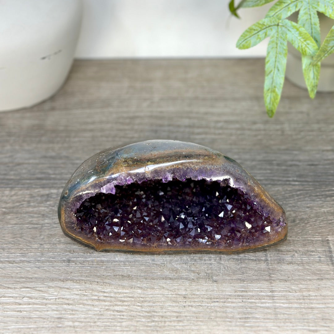 Uruguayan Amethyst Geode with Polished Agate Shell - STGE0118