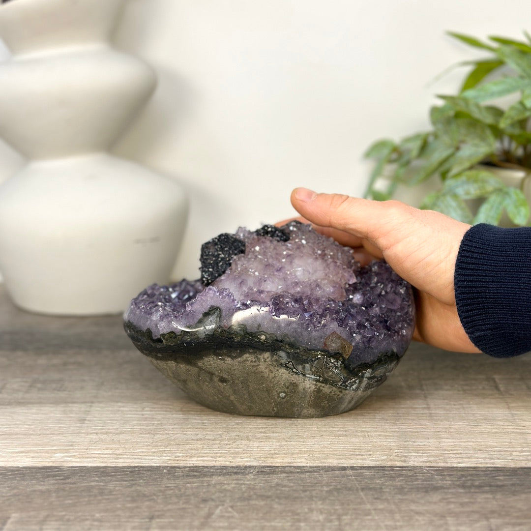 Stunning Natural Amethyst Cluster with Collection Grade Calcite &amp; Hematite Formation - CBP1414
