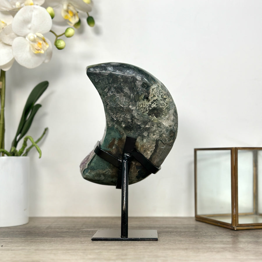 Amethyst &amp; Green Jasper Crystal Moon with Stand - MWS2585