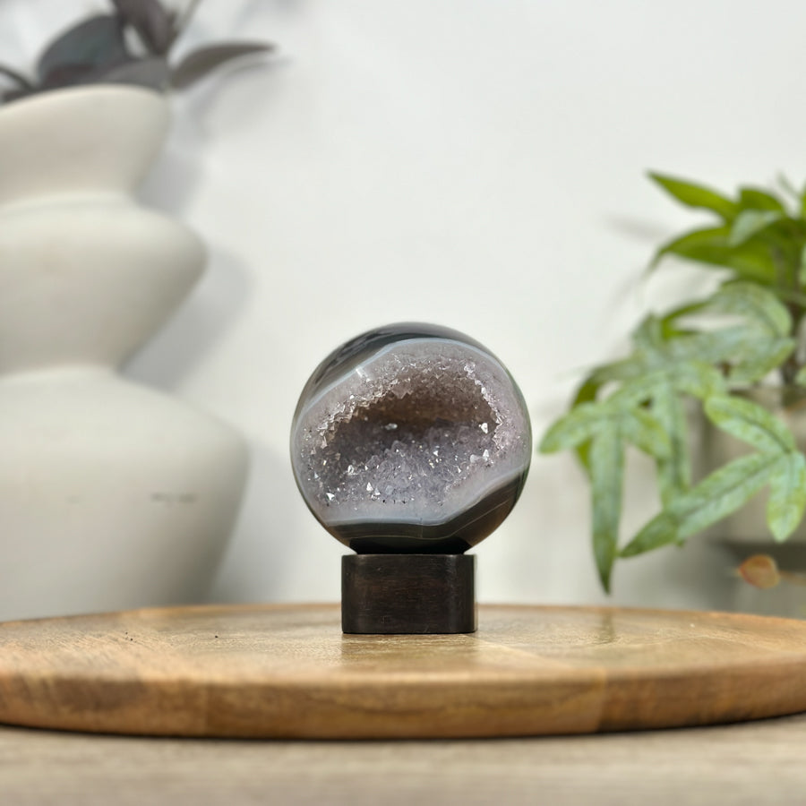 Quartz Druzy &amp; Agate Sphere Geode - SPH0198