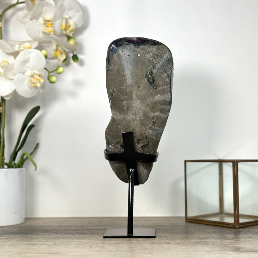Natural Amethyst with Calcite Inclusions on Metal Stand - MWS2489