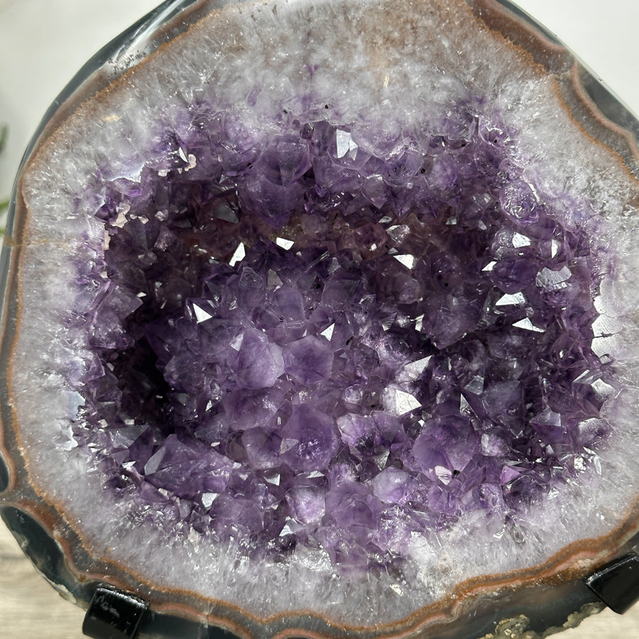 Natural Amethyst Geode with Polished Agate Shell - Stand Included - MWS3034