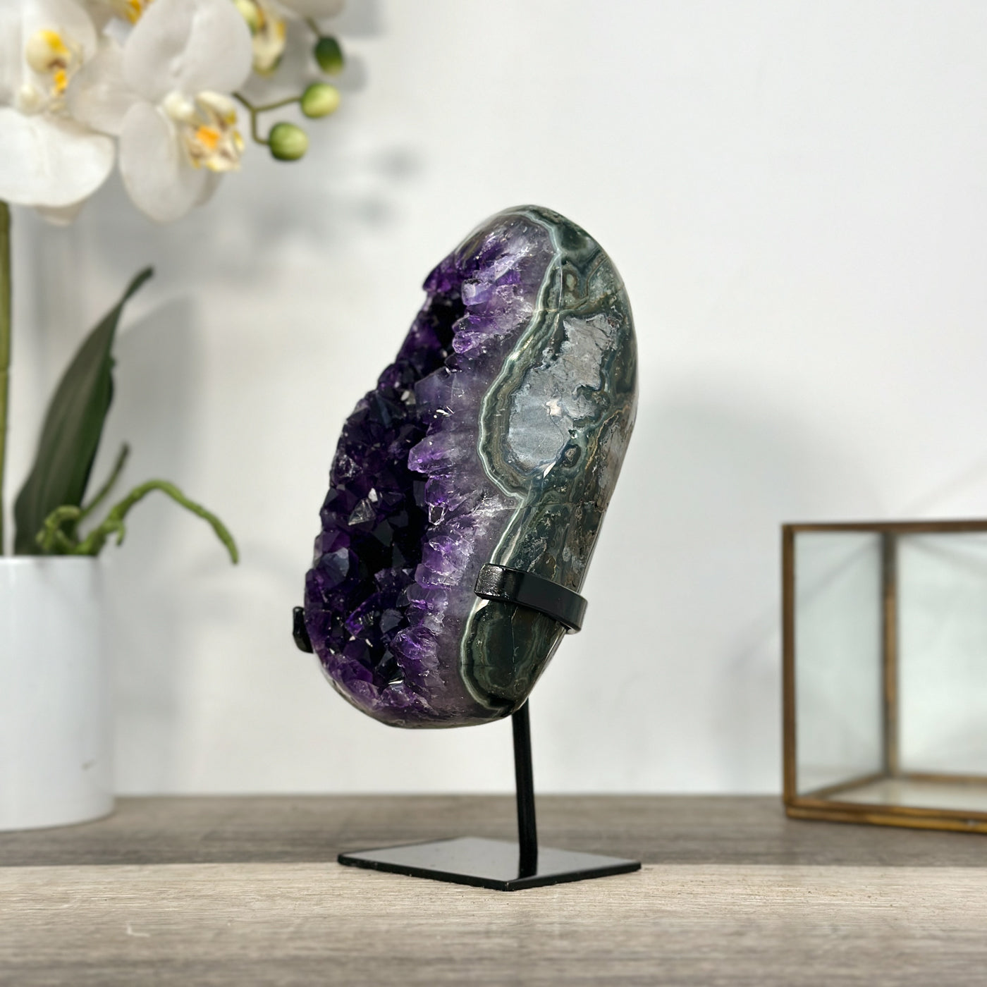 Uruguayan Amethyst Geode on Stand – Natural Crystal Cluster for Home Decor Display - MWS2680