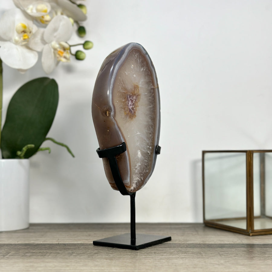 Quartz &amp; Agate Slice on Metal Stand - MWS2892