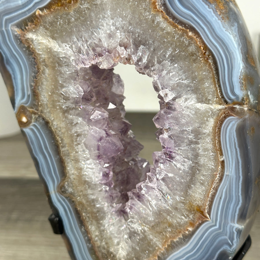 Agate Geode Slice with Amethyst Core – Unique Natural Display Piece - MWS2922